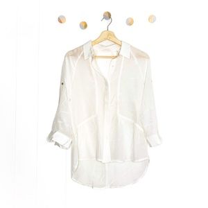 Line & Dot Silk Keyhole Back Button Down Top